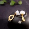 Stud Earrings KJJEAXCMY Boutique Jewelry Product S925 Sterling Silver Gold-plated Women's Lotus Hetian Jade