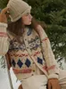 Womens Knits Tees Korobov Vintage Christmas Sweater Thick Knitted Twisted Floral Contrast Color Cardigan Diamond Check Loose Crewneck Y2k Tops 231113