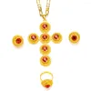 Collana Orecchini Set Colore oro Etiope Dubai Anello con ciondolo a croce grande Matrimonio Sposa Habesha Imposta regalo per feste africane