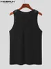Men's Tank Tops INCERUN Solid Color PU Leather Button Sleeveless Streetwear O-neck Vests Summer Fashion Clothing S-5XL 7 230414