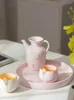 Muggar porslin vintage ren handpressad blommor värdinna kopp te set rosa vit kungfu keramisk mugg dricks bröllop gåvor