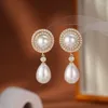 Boucles d'oreilles pendantes SENYU mode femmes perle goutte Style Hong Kong pavé cubique zircone avec pendentif d'eau boucle d'oreille bijoux de fête