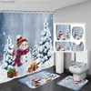 Douchegordijnen Rode Kerst Douchegordijn Set Groen Touw Bal Nieuwjaar Kerst Badkamer Decor Tapijt Badmat Wc Cover R231114