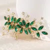 Saç klipleri takı tarağı kadınlar için el yapımı headdress yeşil kristal alaşım hedge festivali düğün başı dekor