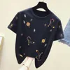 Dames T-shirt GKFNMT Korea Wit T-shirt Vrouwen Kleding Zomer Zomer Mouw Borduurwerk Vintage T-shirt Vrouwelijke tops Casual Black T-shirt 230414