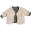 Manteau en duvet de style coréen pour garçon et fille, vêtements réversibles, beige café, laine d'agneau, veste à simple boutonnage, chaud pour enfants, E89338 231113