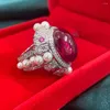 Cluster Rings Kqdance Luxury 925 Sterling Silver Large Oval Cut 13 18mm Ruby Red Pearls Gemstone High Carbon Diamonds Ring Women Fine Fine