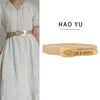 Belts Bohemia PP Grass Women's Belt Female Thin Gold Hand-woven Waist Strap Irregular Metal Buckle For Women Elastic Waistband