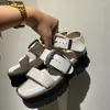 Sandaler Mid-heel Platform Women Retro Metal Button Peep Toe Sandalisa Feminino Casual höjd Ökande Zapatos Mujer 2023