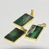 Pendant Necklaces Raw Green Chrysoprase Stone Jewelry For Women Cute DIY Accessories Korean Fashion Gold Plated Vintage Rectangle 5pc