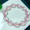 Link Bracelets Natural Rose Quartz Coin Bracelet String Charms Handmade Fortune Energy Bangle Mineral Woman Amulet Jewelry Gift 1PCS 12MM