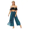 Women's Pants Ethnic Style Casual Sport Wide Leg Summer Women Digital Printing Thin High Waist Loose Gym All-Match Split Trousers