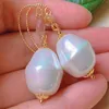 Kolczyki Dangle Natural Baroque White Pearl Pink Tourmaline Gold Ear Hook Houl Cultured Mother's Day Classic Women Fashion Halloween Wedding