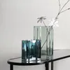 VASES家庭用透明なレイクブルーフラットジャーガラス小さな花瓶の柔らかい装飾水耕栽培の花の容器