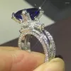 Bagues de cluster Choucong Marque Unique Bijoux de luxe 925 Sterling Argent Bleu Saphir Big CZ Diamond Party Tour Eiffel Femmes Bague de mariage