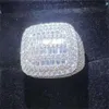 Bant Rings de Hiphop Erkek Kadınlar Güzel Takı Buzlu 925 STERLING Silver Square VVS Moissanit Pırlanta Yüzüğü GRA Sertifika