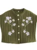 Kvinnors västar Y2K Autumn/Winter Army Green Embroidered Cotton Vest Single Breasted Short Top 231114