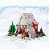 Blocs créatifs 2159 pièces, arbre de noël, maison de Village d'hiver avec lumières, modèle de construction MOC cabane à neige, Mini briques, jouets cadeaux de noël 231114