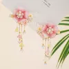 Grampos de cabelo 2 peças rosa floral chinês acessórios de casamento para mulheres nupcial borla hairpin retrô meninas hanfu barrettes de festa