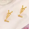 Designer di marchi di lusso placcati in oro 18 carati Doppie lettere Clip a bottone Catena geometrica Donne famose Argento 925 Stella Strass di cristallo Orecchino Festa di nozze Jewerlry