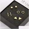 Orecchini a bottone a forma di triangolo tondo nuovo a forma di sier oro nero orecchino in lega di colore per le donne gioielli orecchio 4 paia consegna di goccia Dhgarden Dhk14