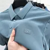 Polos pour hommes Polo en soie glacée brodé T-shirt à revers mode de loisirs européenne sans trace à manches courtes été Ropa