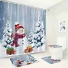 Douchegordijnen Kerst Douchegordijnen Sets Sneeuwpop Rode Vogel Ceder Landschap Kerst Badkamer Decor Tapijten Badmat Toilet Cover R231114