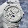 AP Swiss Luksus Watch Epic Royal Oak Series 26574st Watch Silver White Dial Data tydzień Miesiąc Księżycowy Rok 41 mm Automatyczne maszyny Pełny zestaw 16 lat