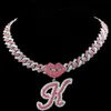 Chokers Trendy różowy łańcuch kubański mikro utwardzony usta kursywą list wisiorek 14 mm darowizny biżuterii 231114