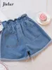 Men S shorts Jielur zomer zwarte vrouwen denim s 5xl harem gegolfd wit blauw hoge taille vrouwelijke elastische korte jeans 230414