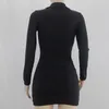 Casual Dresses EWSFV 2023 Autumn Women Fashion Sexig fast färg Långärmad väska Höft Öppen krage Pit Strip Tight Montering Lapel Dress