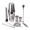 Bar Tools 9Pcs / Set Acciaio inossidabile Cocktail Shaker Mixer Drink Bartender Browser Kit Bar Set Professionale Lz0946 Drop Delivery Home Dhz3O