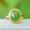 Küme halkaları kadınlar yeşil yeşim yüzüğü ayarlanabilir anillo mujer gerçek hetian jades nephrite kadın şifa değerli taş ince takı aksesuar
