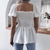 Blouses Femmes Blouse à volants noirs Femmes 2023 Mode d'été Col carré Manches bouffantes Bustier Corset Top Femme Sexy Dos Nu Blanc