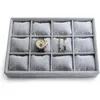 Smyckespåsar 12 GRID Velvet Watch Organizer Display Tray Holder Portable Armband Trays Justerbar kuddutställning