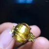 Cluster-Ringe, natürlicher Gold-Rutilquarz, ovaler verstellbarer Ring, 12,6/10,7 mm, Kanada, 925er Sterlingsilber