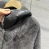 Women's Fur Faux Luxury Handmade 100 Mink Coat 2023 Winter Warm Women Clothes Fashion Turn Down Collar Grey Coats 231114