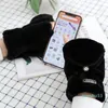 Female Clamshell Student Plush Half-finger Cartoon Cute Korean Version Of The Thickened Warmth Writing Gloves