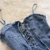 Casual Dresses 2023 Summer Bandage Jean Spaghetti Strap High Quality Denim Clothing