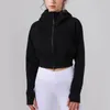 lu Womens Yoga Jacket Hooded Long Sleeves Outfit Solid Color Full Zipper Gym Jackets Shaping Waist Fitness Jogger Outfit Sportswear For Lady BFJ5004