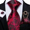 Bow Ties Fashion Red Floral Paisley Men Neck Tie Handkerchief Brooch Chain 8cm Width Silk Jacquard Woven Business Wedding DiBanGu