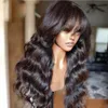 200 180 densidade de onda corporal brasileira Fringe Wig Hair Simulaiton Human Hair Wig com franja Nenhuma perucas frontais de renda cheia