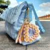 Wholesale Factory Handmade Bohemian Cotton Tassel Letter Keychain Alphabet A B C Flower Hand-woven Pendant Keyring Bag Charm