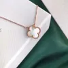 vans clovers necklace Designer Clover Necklace Women's Summer Light Luxury Temperament Natural White Fei Cold Emerald Agate 18K Rose Gold Collar Bone Chain