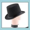 Chapeaux De Fête Noir Satin Feutre Chapeau Haut De Forme Magicien Gentilhomme Adt 20S Costume Smoking Casquette Victorienne Halloween Noël Déguisement Drop Del Dhwyz