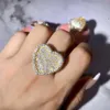 Anello a cuore 5A CZ Micro Pave Anello con zirconi cubici Gioielli da uomo punk hip-hop completamente ghiacciati