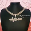 Pendant Necklaces Custom Brush Cursive Iced Out Letter Name Pendant Word Necklace With Rhinestone and Zirconia Baguettes Chain Drop Shiping T230413