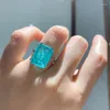 Bagues de cluster Charms Big Gemstone Bague de femme 12 16 Paraiba Tourmaline Topaz Party Bandes de mariage Bijoux Femme Anniversaire Cadeau