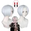 Artículos para fiestas Tokyo Revengers Kurokawa Izana Cosplay Peluca Plata Blanco Pendientes cortos Pelo de fibra resistente al calor con gorra gratis Halloween