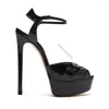 Sandalet çıplak platform peep toe ince yüksek topuklu kadın siyah ayakkabılar kadın yaz bayanlar ayak bileği kayış sandal kadın